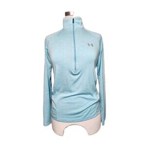 Under Armour Womens S HeatGear Half Zip Glacier Blue Pullover Long Sleeve Logo